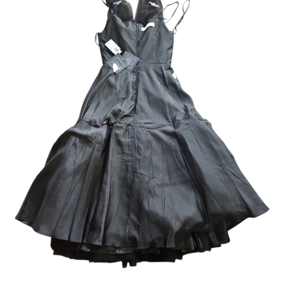 NWT Mac Duggal Black Embellised Tull Off The Shoulder Midi Dress Sz 2 - Picture 12 of 13
